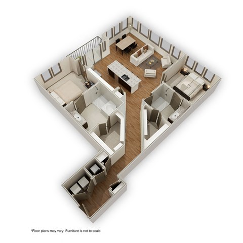 Floor plan for 2 beds, 2 baths, 1322 sqft